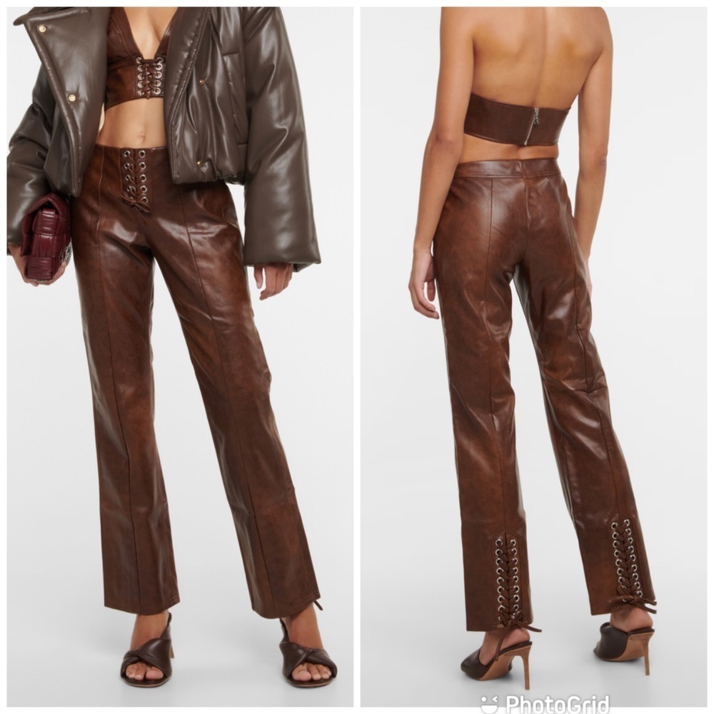 ROTATE Low-rise flared faux leather pants Fertile Soil NWT!